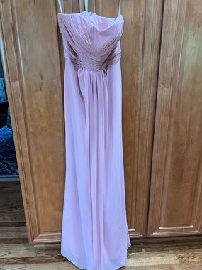 Strapless Pleated Chiffon Evening Dress in Dust Pink